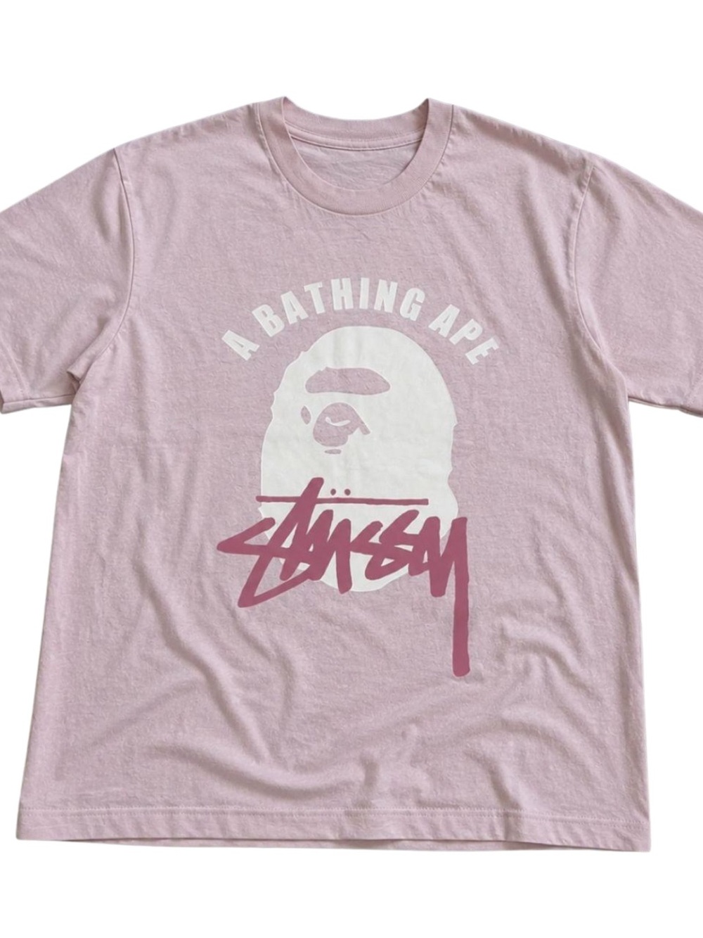 Pink Short-Sleeve Tee with White Ape Graphic and Dusty Rose Script